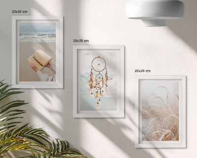 Set van ingelijste schilderijen Vredige landschappen, delicate zomerse uitzichten, boho-stijl