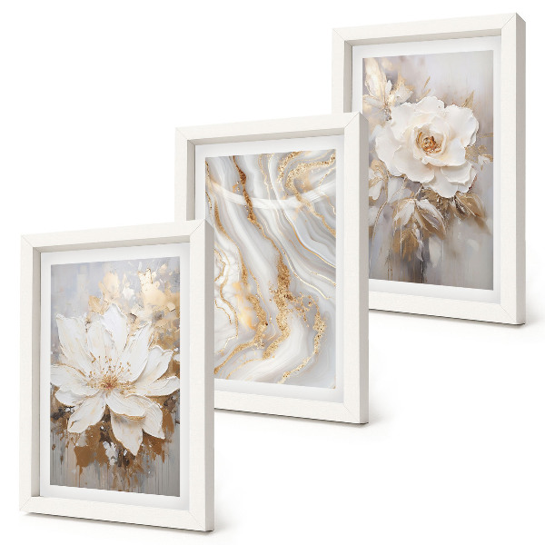 Gallery wall Bloemen en een abstract marmerpatroon