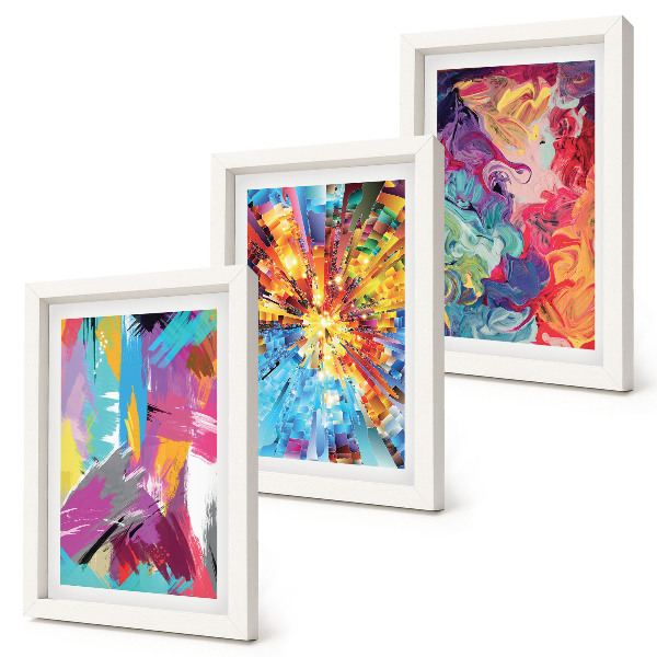 Gallery wall Kleurrijke abstracte schilderijen met dynamische patronen.