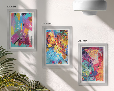 Gallery wall Kleurrijke abstracte schilderijen met dynamische patronen.