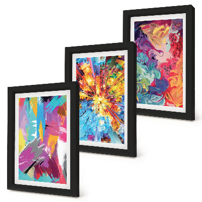 Gallery wall Kleurrijke abstracte schilderijen met dynamische patronen.