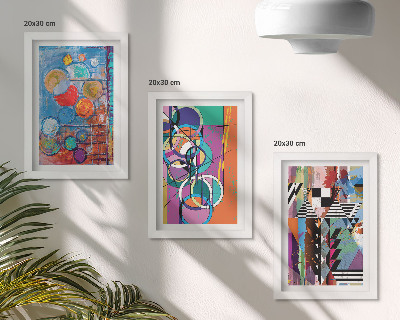 Set van ingelijste schilderijen Kleurrijke abstracties met cirkels en geometrische patronen.