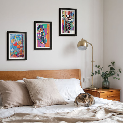 Set van ingelijste schilderijen Kleurrijke abstracties met cirkels en geometrische patronen.