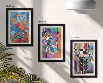 Set van ingelijste schilderijen Kleurrijke abstracties met cirkels en geometrische patronen.