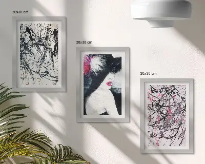 Set van ingelijste schilderijen abstracte verfpatronen van een vrouw met hoed