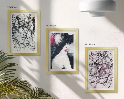 Set van ingelijste schilderijen abstracte verfpatronen van een vrouw met hoed