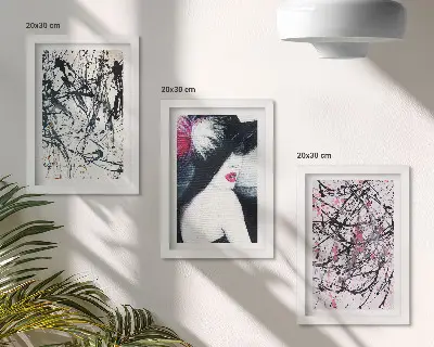 Set van ingelijste schilderijen abstracte verfpatronen van een vrouw met hoed