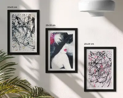 Set van ingelijste schilderijen abstracte verfpatronen van een vrouw met hoed