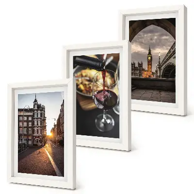 Set ingelijste schilderijen serie foto's met een stad, eten en uitzicht op Londen