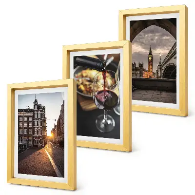 Set ingelijste schilderijen serie foto's met een stad, eten en uitzicht op Londen