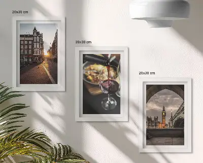 Set ingelijste schilderijen serie foto's met een stad, eten en uitzicht op Londen
