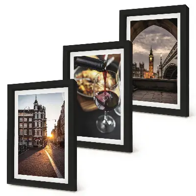 Set ingelijste schilderijen serie foto's met een stad, eten en uitzicht op Londen