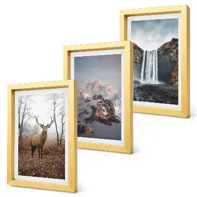 Gallery wall met natuurlijke ongerepte landschappen van bergen herten en watervallen