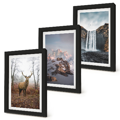 Gallery wall Natuurlijke, ongerepte landschappen, bergen, herten en watervallen.