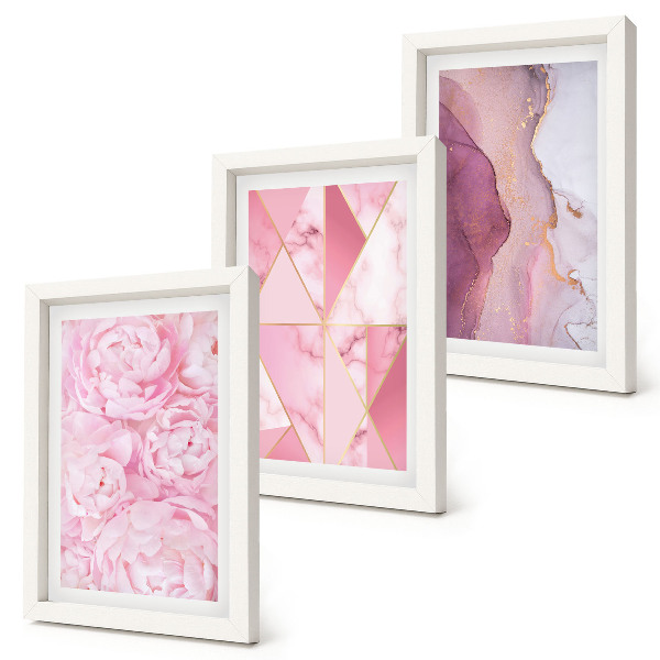 Gallery wall Roze pioenrozen met geometrische patronen