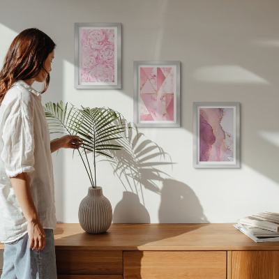 Gallery wall Roze pioenrozen met geometrische patronen