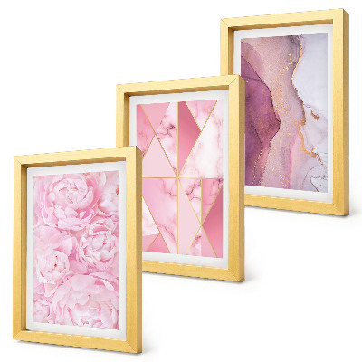 Gallery wall Roze pioenrozen met geometrische patronen