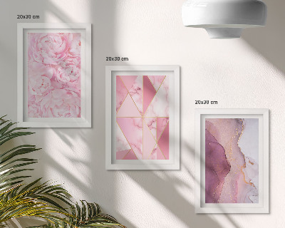 Gallery wall Roze pioenrozen met geometrische patronen