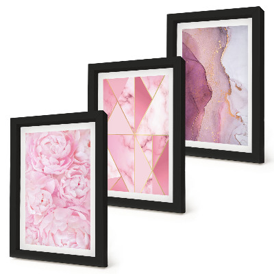 Gallery wall Roze pioenrozen met geometrische patronen