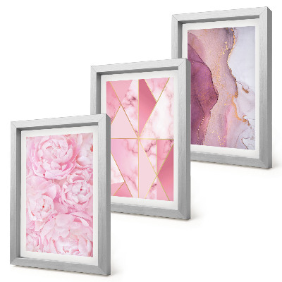 Gallery wall Roze pioenrozen met geometrische patronen