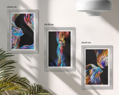 Set van ingelijste schilderijen Kleurrijke abstracties met gezichten en dynamische vormen.