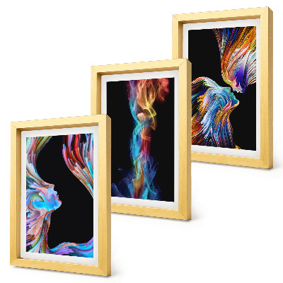 Set van ingelijste schilderijen Kleurrijke abstracties met gezichten en dynamische vormen.