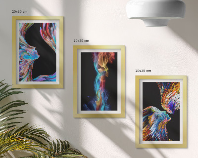 Set van ingelijste schilderijen Kleurrijke abstracties met gezichten en dynamische vormen.