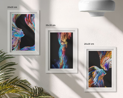 Set van ingelijste schilderijen Kleurrijke abstracties met gezichten en dynamische vormen.