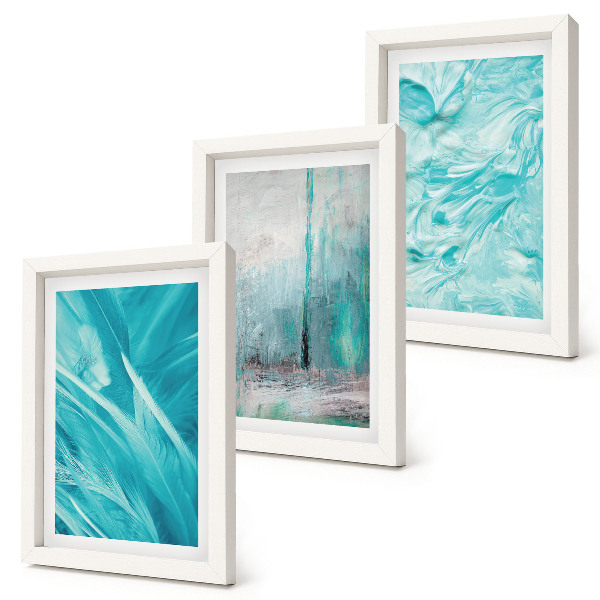 Gallery wall Verschillende blauwtinten in delicate abstracte patronen.