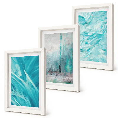 Gallery wall Verschillende blauwtinten in delicate abstracte patronen.