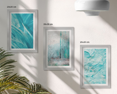 Gallery wall Verschillende blauwtinten in delicate abstracte patronen.