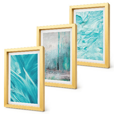 Gallery wall Verschillende blauwtinten in delicate abstracte patronen.