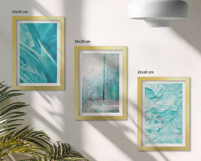 Gallery wall Verschillende blauwtinten in delicate abstracte patronen.