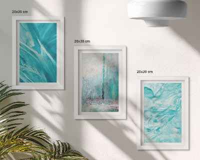 Gallery wall Verschillende blauwtinten in delicate abstracte patronen.