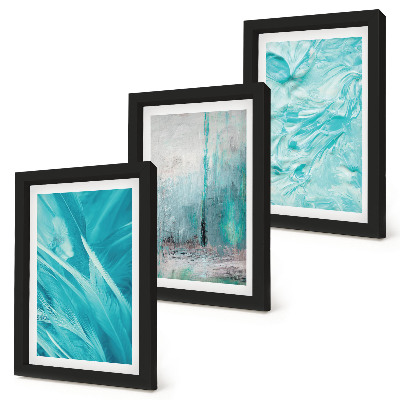 Gallery wall Verschillende blauwtinten in delicate abstracte patronen.