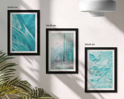 Gallery wall Verschillende blauwtinten in delicate abstracte patronen.