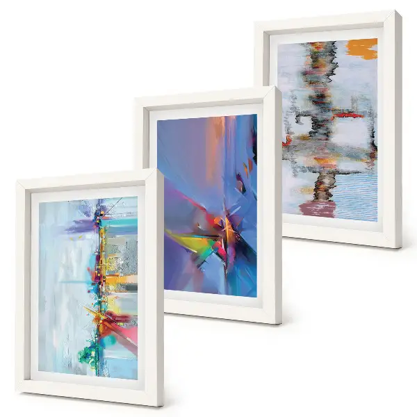 Set ingelijste schilderijen met abstracte composities in schilderstijl