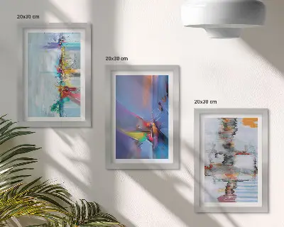 Set ingelijste schilderijen met abstracte composities in schilderstijl