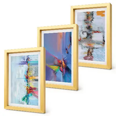 Set ingelijste schilderijen met abstracte composities in schilderstijl