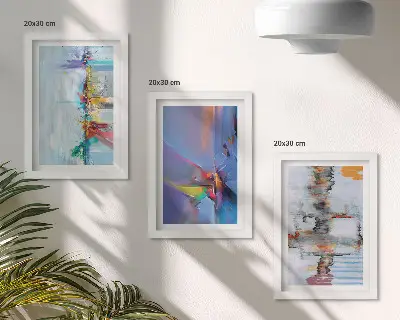 Set ingelijste schilderijen met abstracte composities in schilderstijl