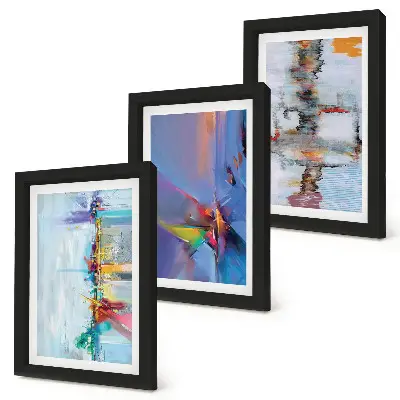 Set ingelijste schilderijen met abstracte composities in schilderstijl