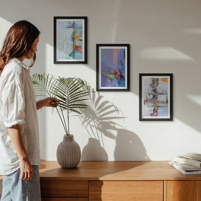 Set van ingelijste schilderijen Abstracte composities schilderstijl