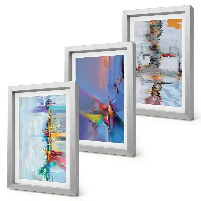 Set ingelijste schilderijen met abstracte composities in schilderstijl