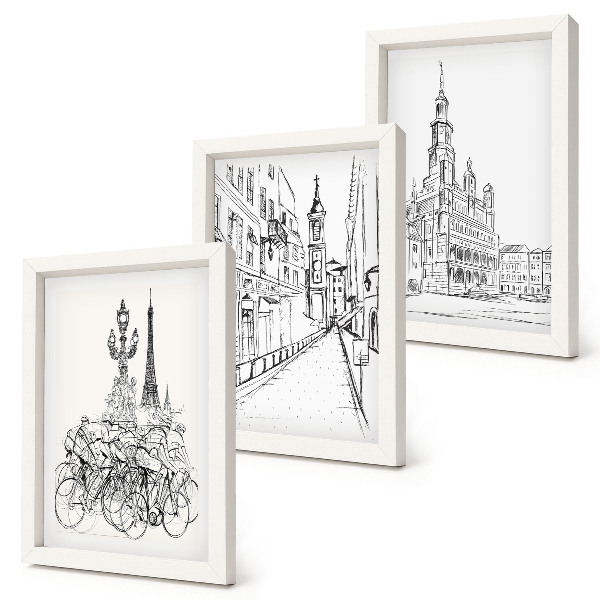 Gallery wall Eenvoudige tekeningen van stadsgezichten