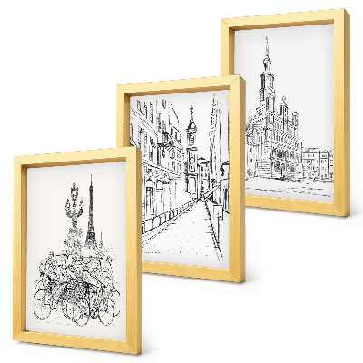 Gallery wall Eenvoudige tekeningen van stadsgezichten