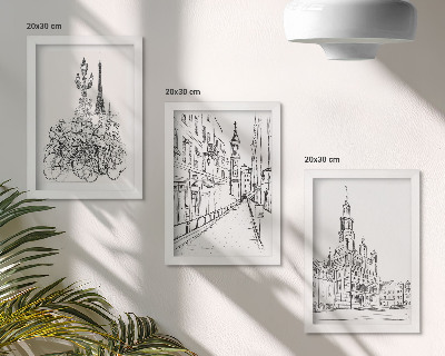 Gallery wall Eenvoudige tekeningen van stadsgezichten