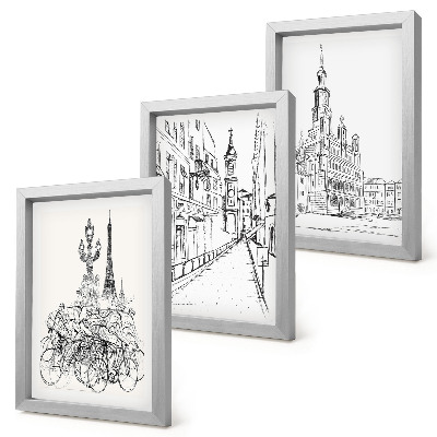Gallery wall Eenvoudige tekeningen van stadsgezichten
