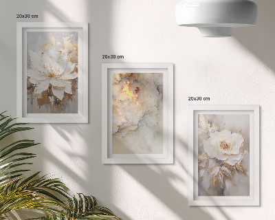 Gallery wall Bloemen op een lichte achtergrond met abstracte patronen.