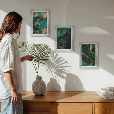 Set van ingelijste schilderijen met elegante abstracte steenpatronen