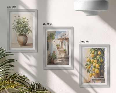 Gallery wall Potplanten en citroenen tegen de achtergrond van een straat.